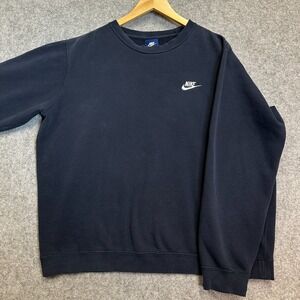 Nike  Sportswear Club Crew Neck Fleece Sweatshirt Men's Size L Navy, White Logo